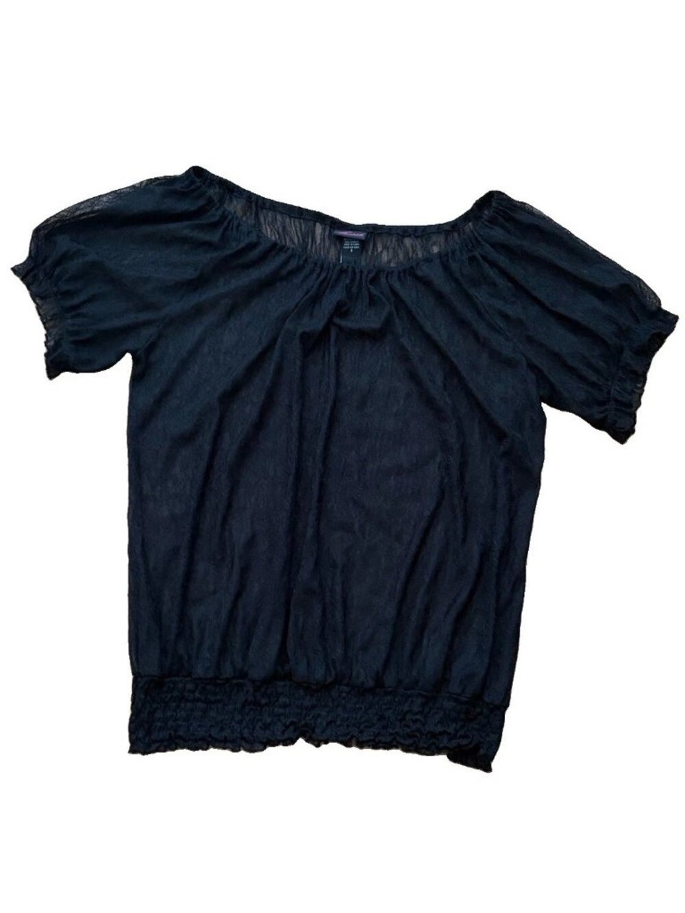 Torrid Black Sheer Top Women’s 2X Lace Puff Short Sleeve